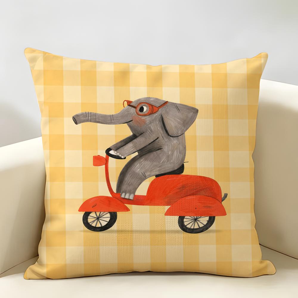 Cute Funny Animal Ins Cartoon Cushion Cover Natural Linen Organic Fabric DoubleSided Printing Room Sofa Decor Pillow Case