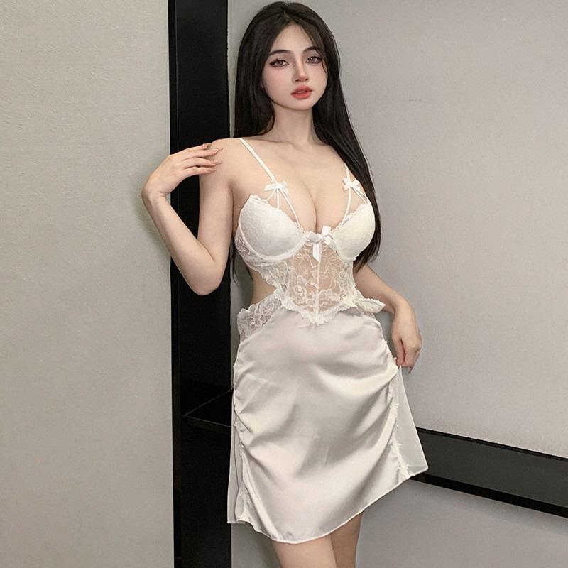 Sexy Sex Lace Gathering Perspective Pure Desire Uniform Backless Chest Pad Sex Underwear Set