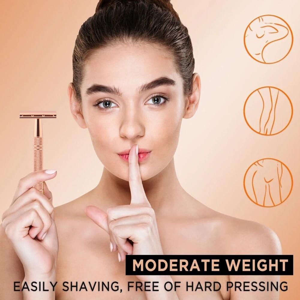 Różowe złoto Razor Klasyczna maszynka do golenia z podwójną krawędzią do golenia dla mężczyzn i wzmacniacza Ostrza do golenia dla kobiet Golarka ręczna