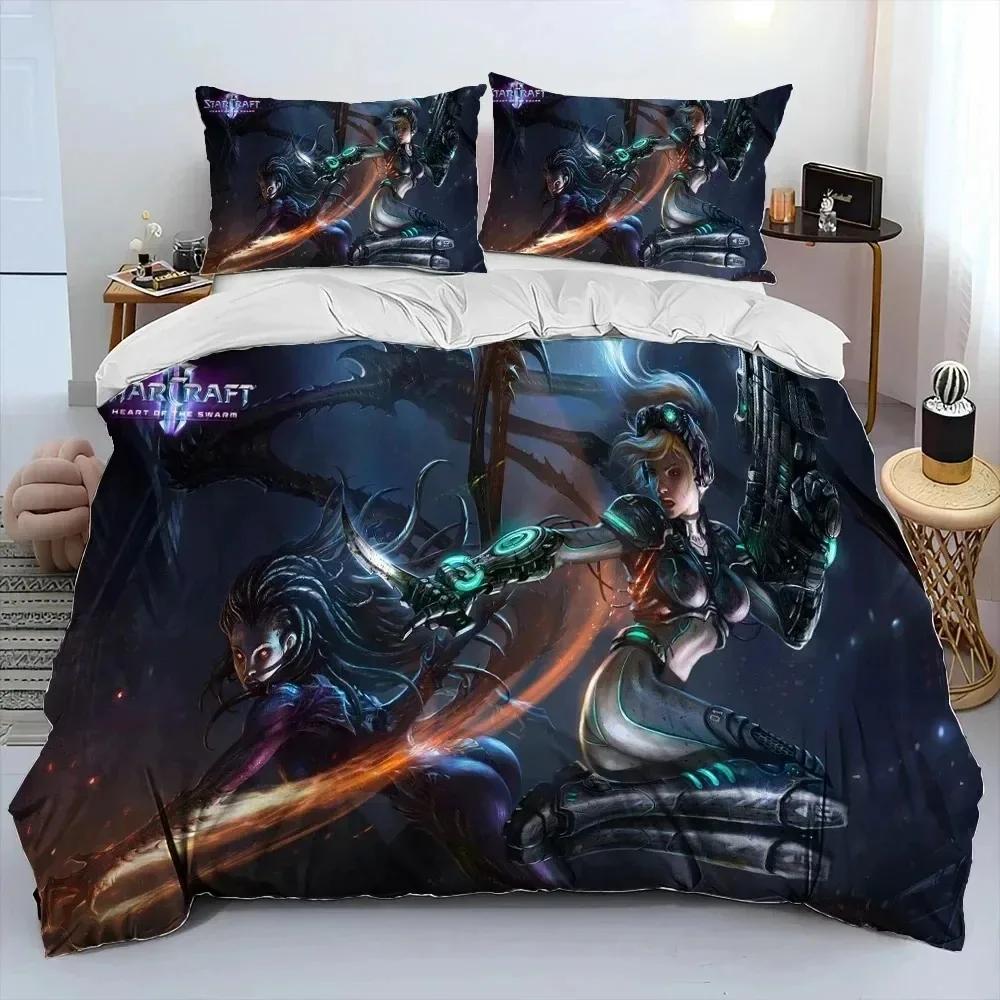 Zestaw pościeli 3D HD StarCraft Gra Gamer PC, Poszwa na kołdrę Zestaw do łóżka Poszwa na kołdrę Poszewka na poduszkę, Zestaw pościeli w rozmiarze king queen dla dzieci