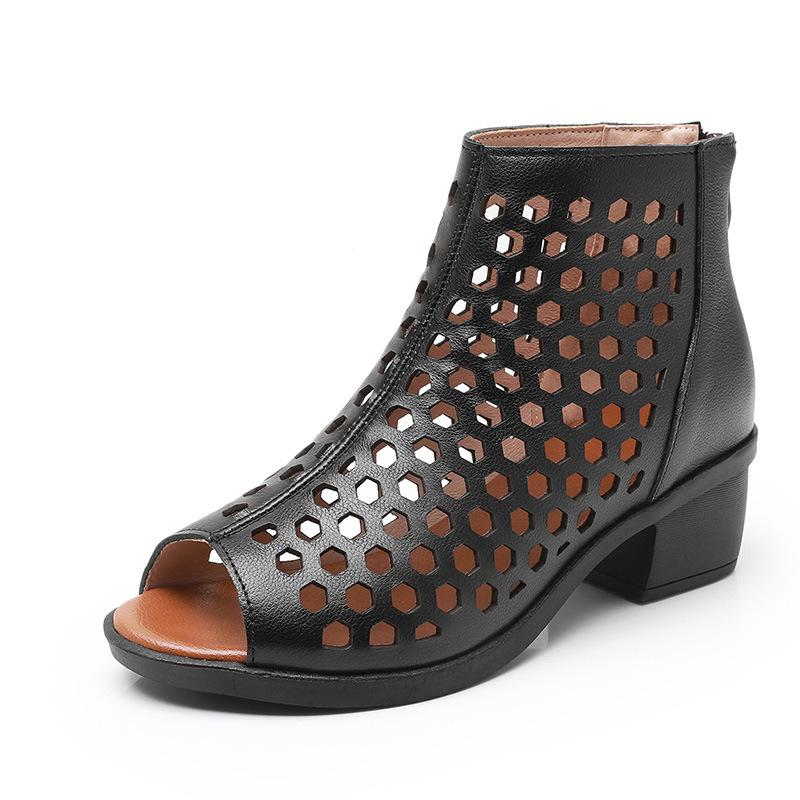 Fashion GKTINOO 2025 Summer Boots Women Sandals Genuine Leather High Heels Platform Hollow Peep Toe Female Ladies Shoes Zapatos De Mujer