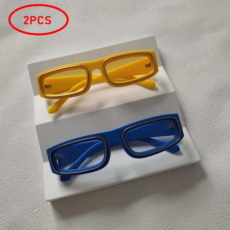 2 Pairs Per Set Small Frame Rectangle Sunglasses For Men Women Fashion Square Outdoor Eyewear Trendy Party Sun Glasses UV400
