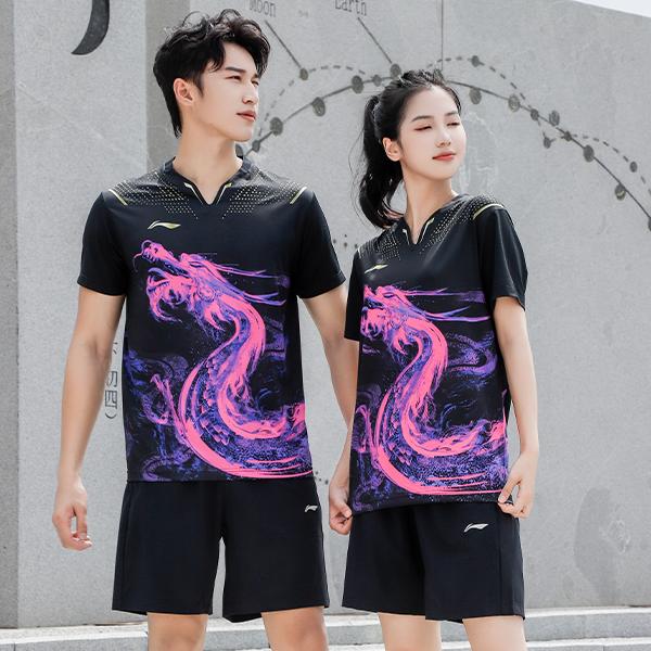 Li-Ning Ping Pong Series Hurtigtørkende Sport Rund Hals T-skjorte Unisex Topper Svart AAYR361-2