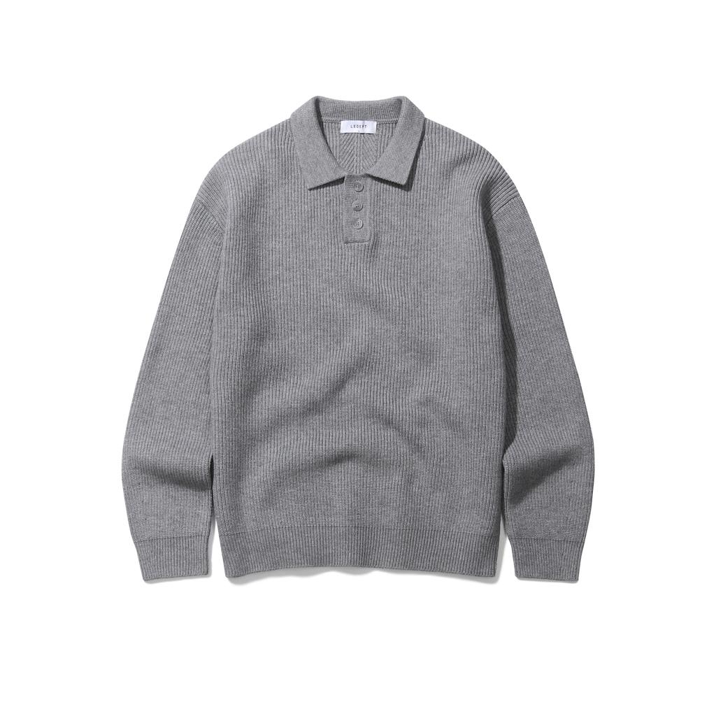 LEDEPT Cashmere Blending Hacci Button Collar Knit [Gray]
