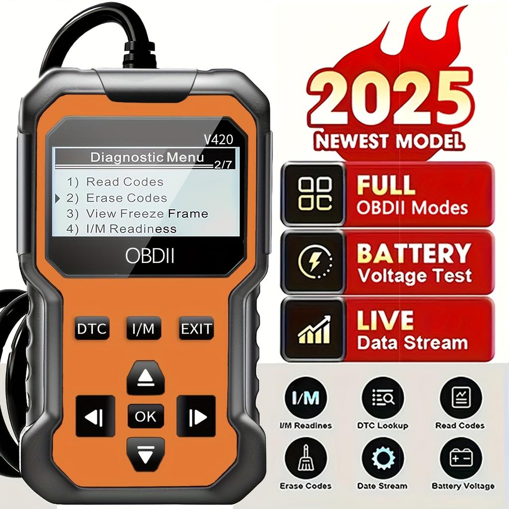 V420 Obd2 Diagnostische Scanner, Uitgebreide Obd2 Foutcodelezer met Resetfunctie, Datastroom, I/M Readiness, Voertuiginformatie en Spanningsmeting,
