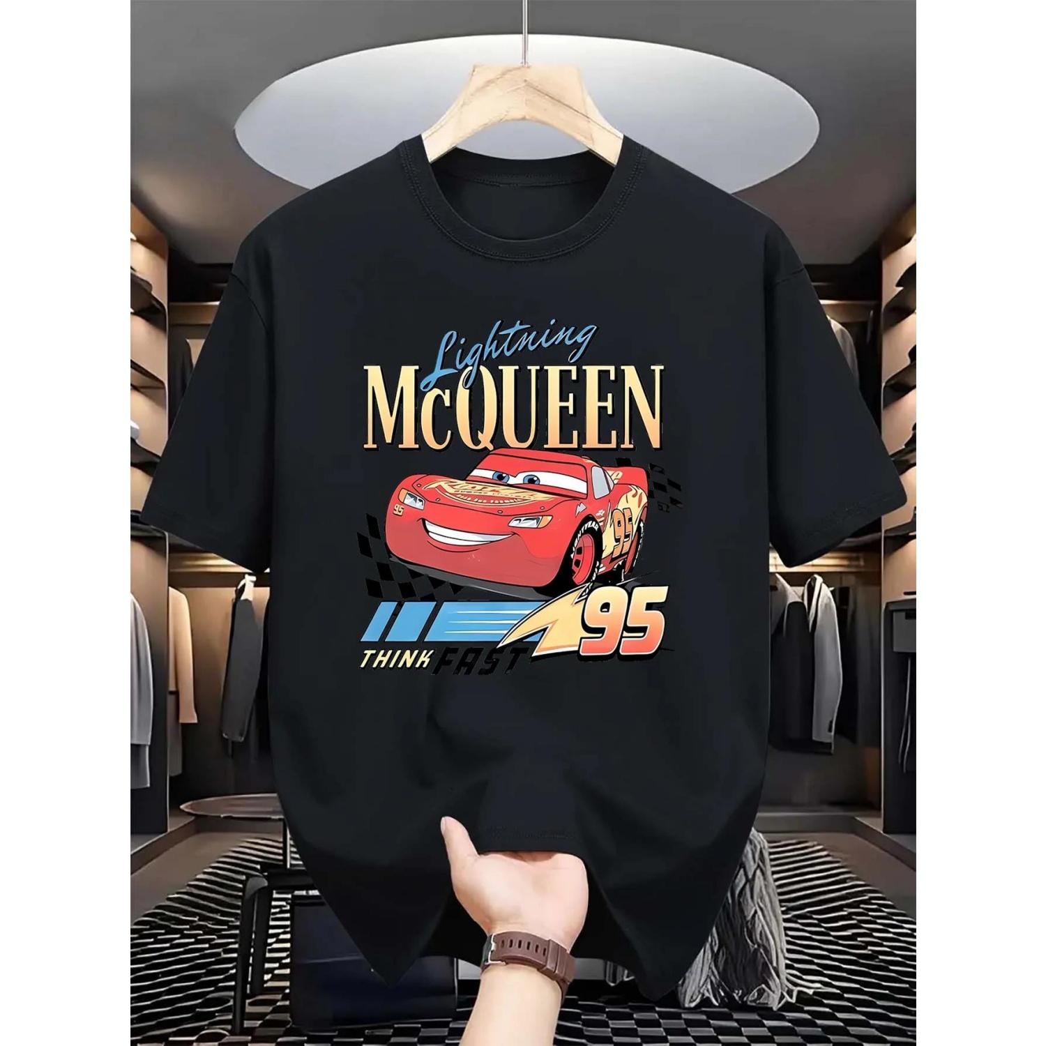 

Мужская футболка Disney Car Flash McQueen, повседневная и удобная футболка из чистого хлопка с коротким рукавом для уличной одежды S чёрный