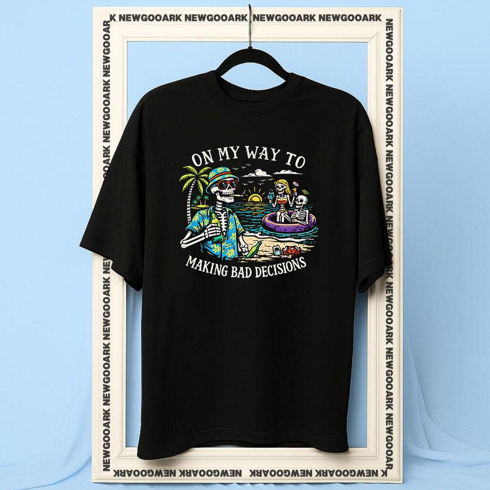 Auf dem Weg, schlechte Entscheidungen zu treffen vintage Totenkopf Feiertags-T-Shirt Damen Unisex Freizeit Baumwolle bedruckte T-Shirts Erwachsene Rundhals Sommer