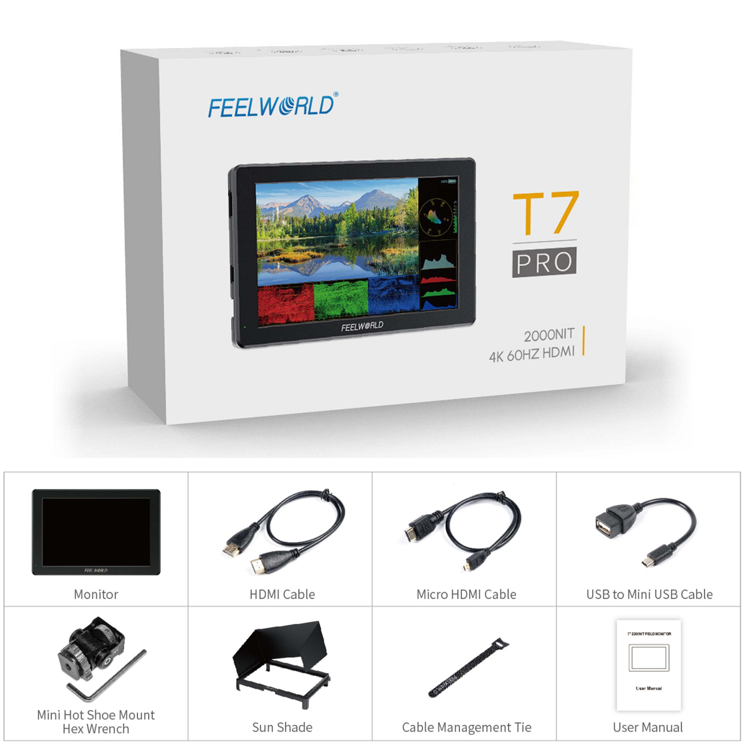 FEELWORLD T7 PRO Export 7 Inch Camera Field Monitor Aluminum Case 2000NIT High Brightness 4K HDMI Monitor for DSLR T7 PRO