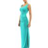 ¿Vestido largo de verano sin mangas con escote redondo y abertura lateral de color liso para mujer?Vestido Largo Fruncido