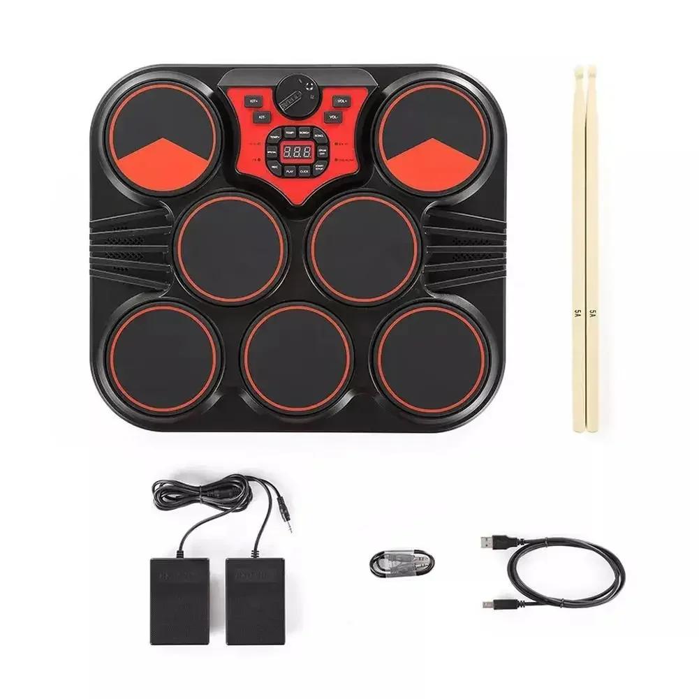 

Desktop Electronic Drum Dual Touch Pad Removable Headphones Portable Tambourine Beginners Practice