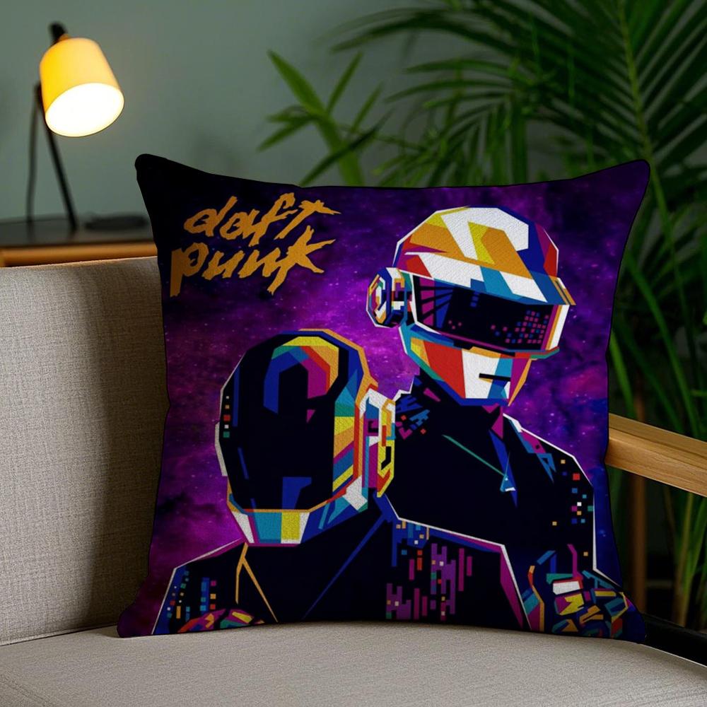 Band D-Daft Punk Cushion Cover Soft Short Plush Double-Sided Printing Home Decor Machine Washable Pillow Case Gift