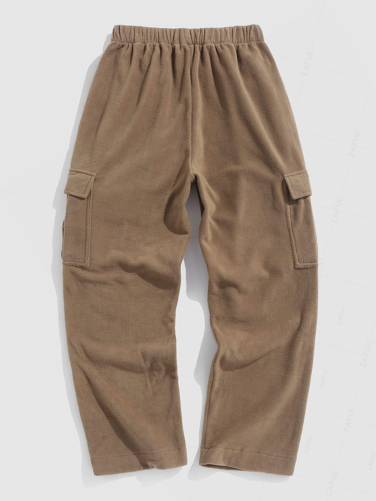 ZAFUL Однотонные брюки-карго из флиса с множеством карманов XXL света кофе — фото 3