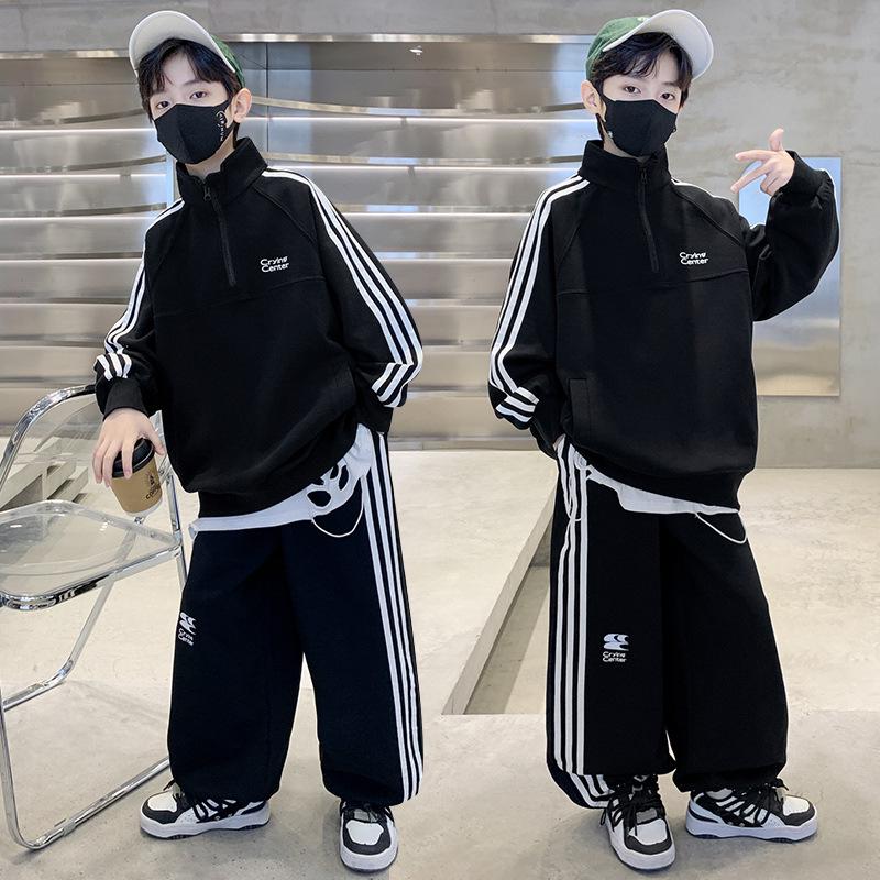 Boys' Autumn 2025 Sports Sweatshirt Set - Long Sleeve, Two-Piece, Stylish & Comfortable