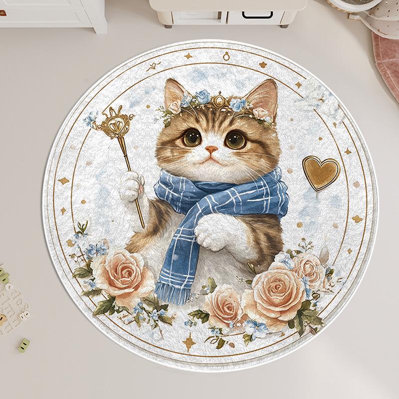 Round Carpet Bedroom Stain-resistant Cartoon Cat Bedside Children's Rug Floor Mat Living Room Washable Thickened Coffee Table Mat