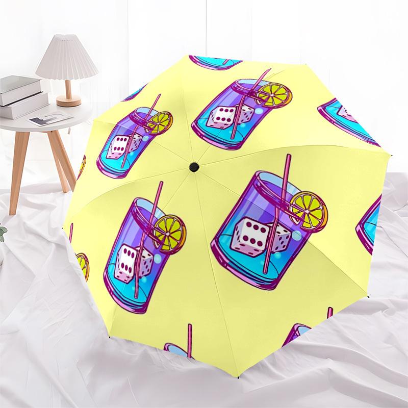 1pc Cocktail PrintAutomatic Open/close Folding Umbrella, Compact Portable Travel Umbrella, Perfect Birthday/Holiday, Cute Umbrella Y011