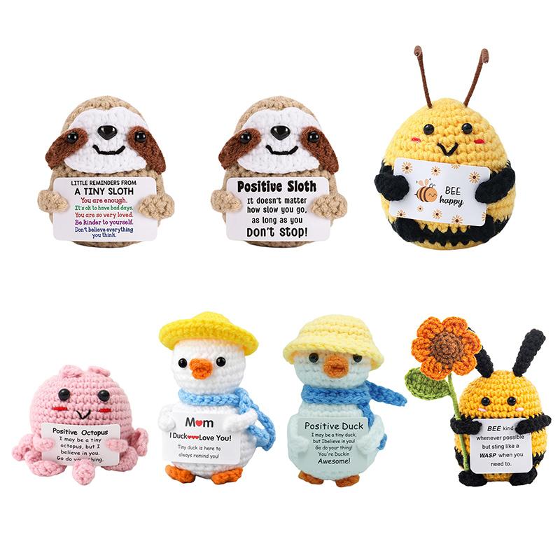1-5pcs Positive Energy Knitted Bee Duck Doll Handmade Crochet Desktop Ornaments Craft Car Interior Decor Birthday Gift Abeja