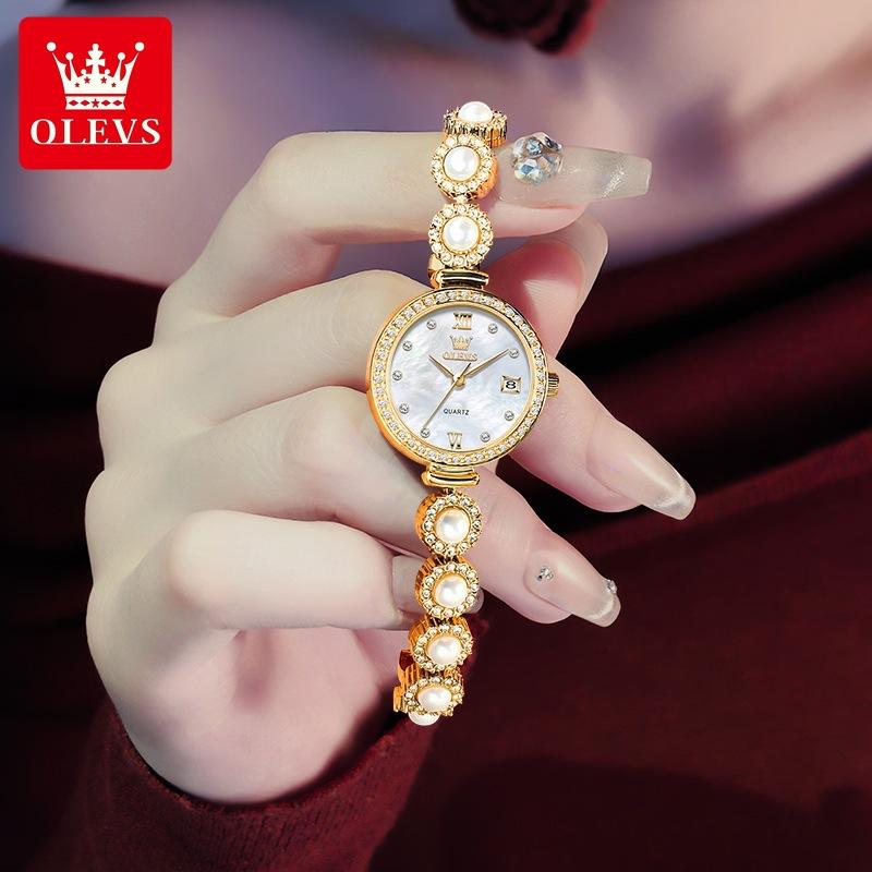 OLEVS Original Small Watches for Woman Ladies Quartz Elegant Diamond Gold Wristwatch Luxury Brands Waterproof Women Gifts