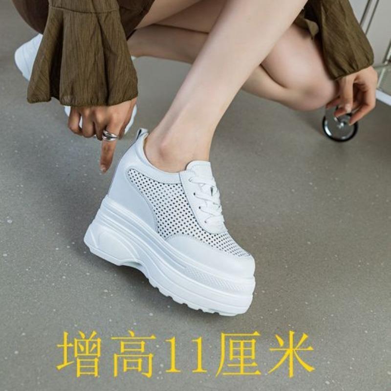 Fashion 11CM Suede Cow Genuine Leather Vulcanize Women Casual Platform Wedge Chunky Sneakers Spring Autumn Contoured Fashion Black Shoes