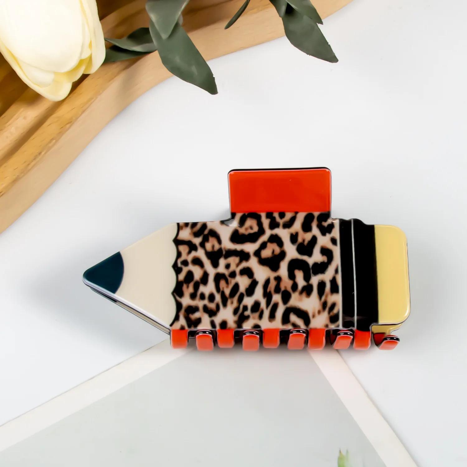 

Cute Large Acrylic Pencil Design Hair Claw Clips for Women Girls Accessories Cartoon Sunflower Smile Ponytail Hairgrip New