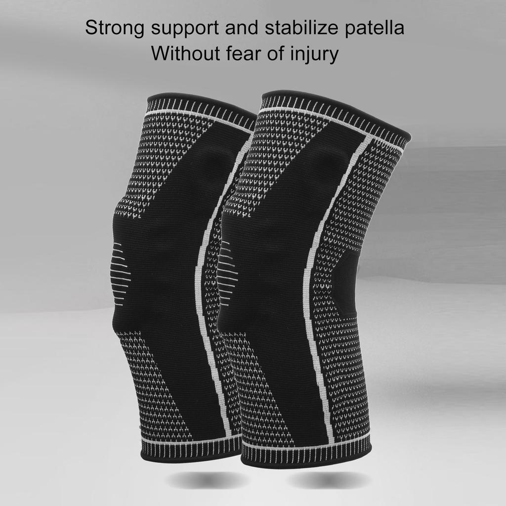Knee Brace Knitted Nylon Sleeve with Silicone Pad for Working Out Running Sports Protector Black L