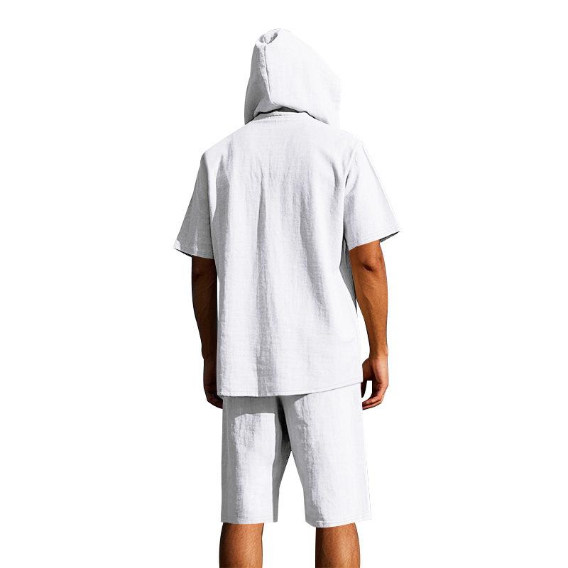 Men S Short Sleeve Shirt Shorts Set Hooded Summer Beach Casual