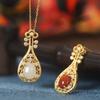 S925Silver Southern Red Agate Classical Pipa Design Personalized Vintage Sweater Chain Women's Pendant Amulet Auspicious Hotan Jade