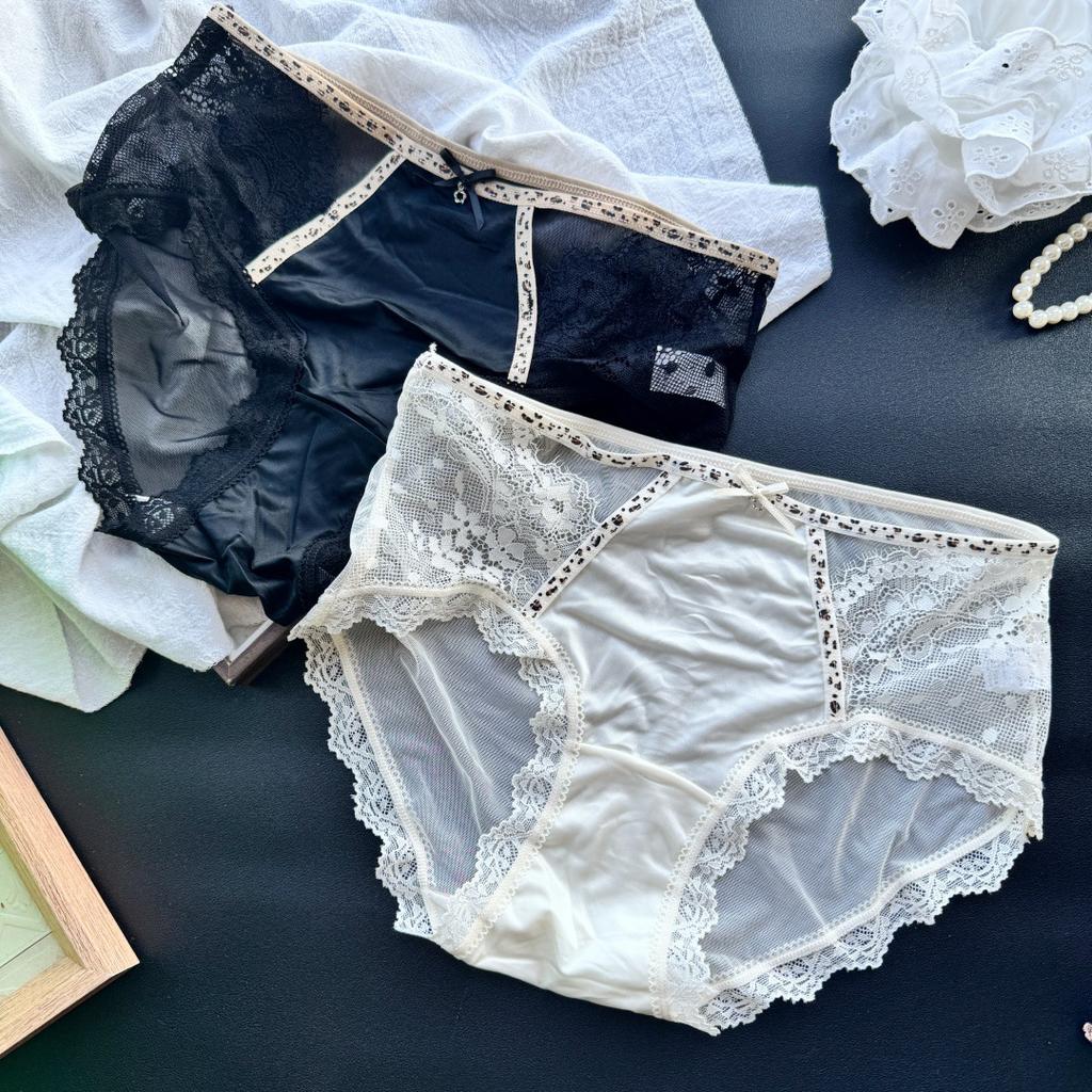 Women's Summer Light Luxury Senior Sense Satin Ice Screen Leopard Print Edge Briefs