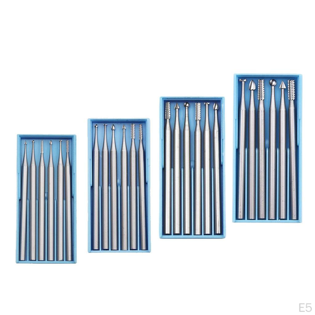 Rotary Burrs Set, 6 Pcs 2.35mm Shank Tungsten Steel Cutting for DIY Woodworking,
