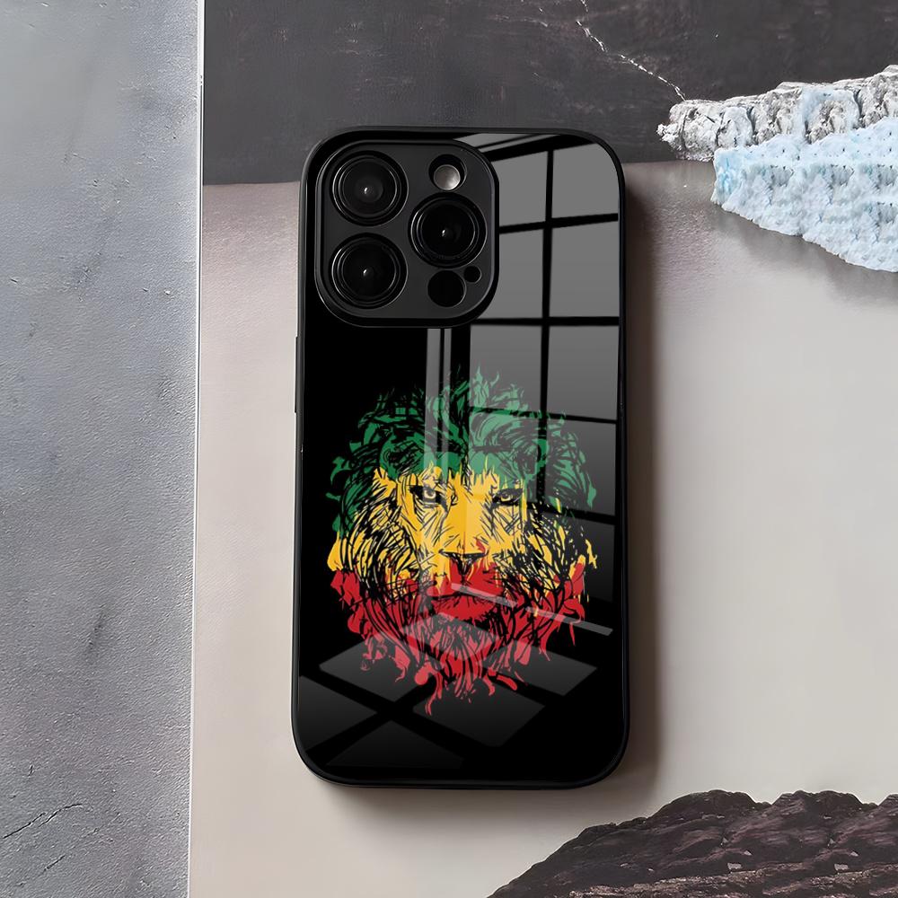 

Rastafari Lion Logo Phone Case For IPhone 17 Air 16 E Pro Max 15 14 13 Mini 12 Pro 11 Max Plus Black Glass Cover iPhone 12