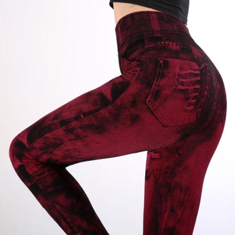 High Waist Sexy Push Up Leggings Faux Jeans Fitness Pants Elastic Slim Sport Leggings For Women