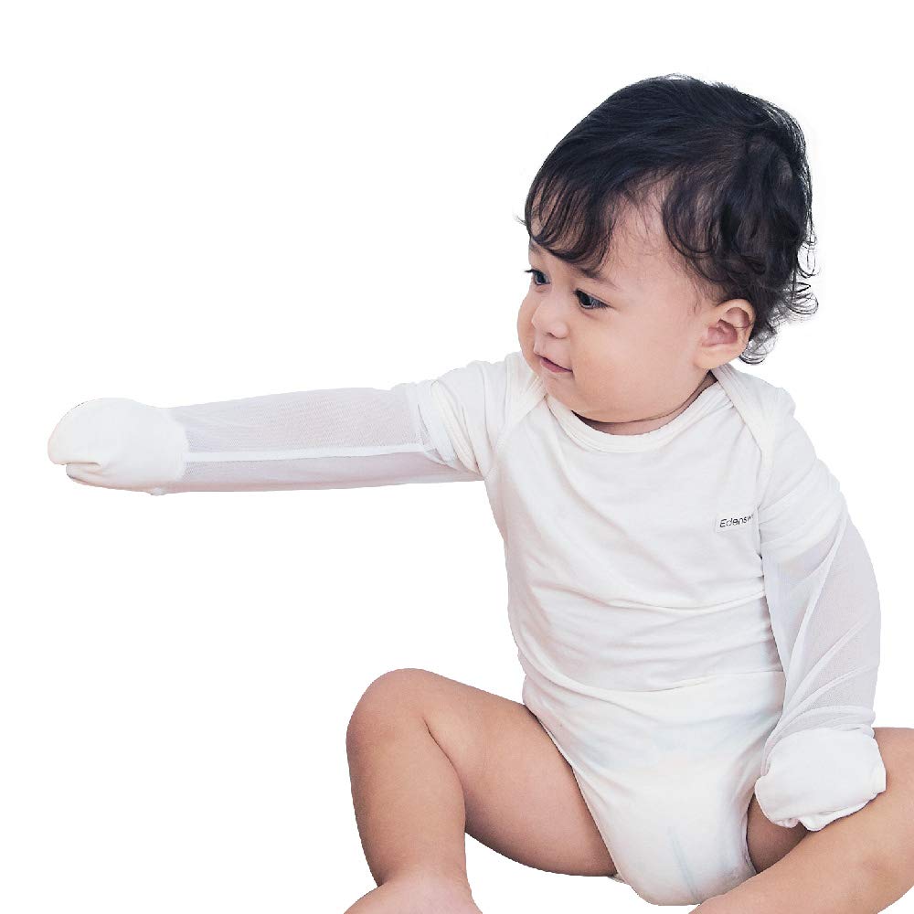 Edenswear Baby Eczema and Atopic Dermatitis Face Scratch Prevention Gloves with Net Sleeve Covers and Vest (White, 24-Month Set)