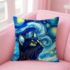 The Starry Night Cat Cushion Cover Natural Linen Pillow Case Double-Sided Print Decorative Sofa Pillowcase Home Decor Gift
