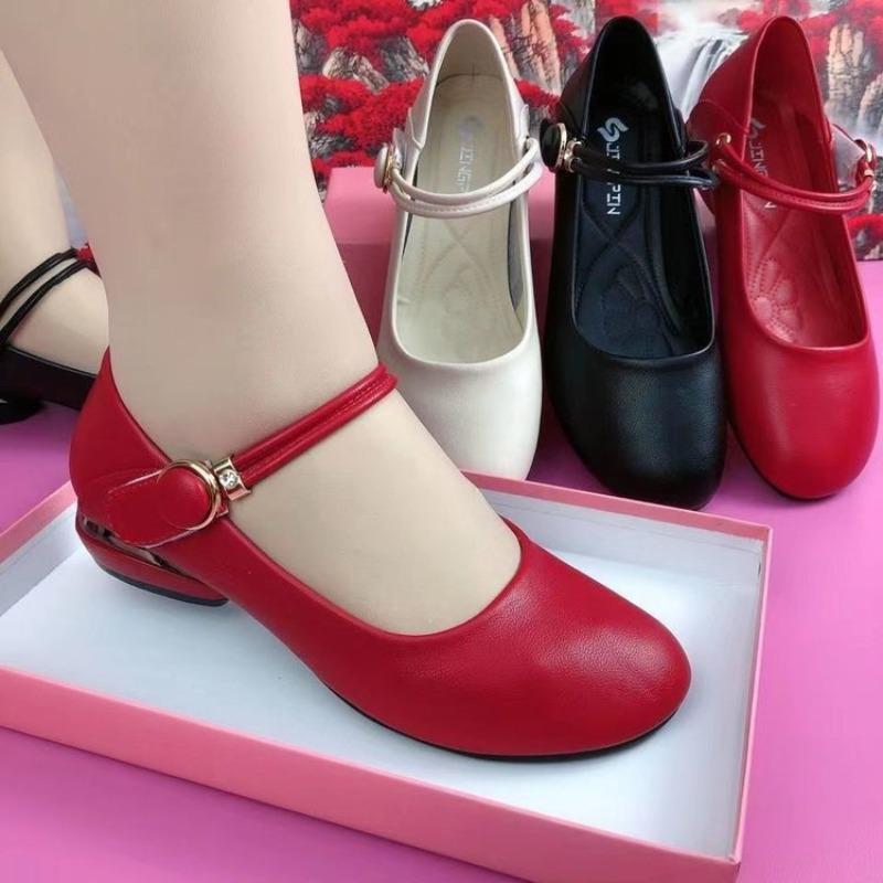 Low-heeled Soft-soled Single Shoes Women's Autumn New Versatile Round-toed Shoes Thick-heeled Flat-soled Women's Shoes Casual Leather Shoes