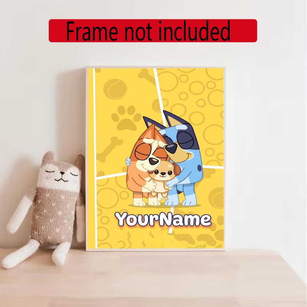 Bluey Customize Your Name Diamond Painting Round Diamond Diy Frameless Holiday Artwork Suitable For Home Office Wall Decoration