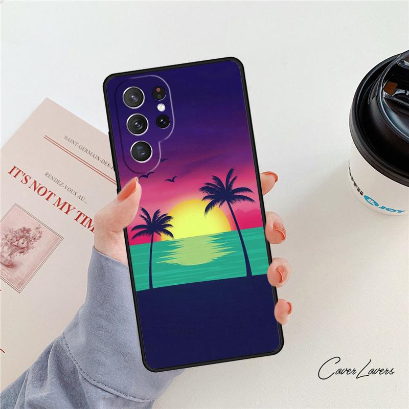 80s Retrowave Neon Palms Tree phone case For Samsung Galaxy S24 S25 S23 S22 Ultra Note 10 20 Plus S20 S21 FE Cover