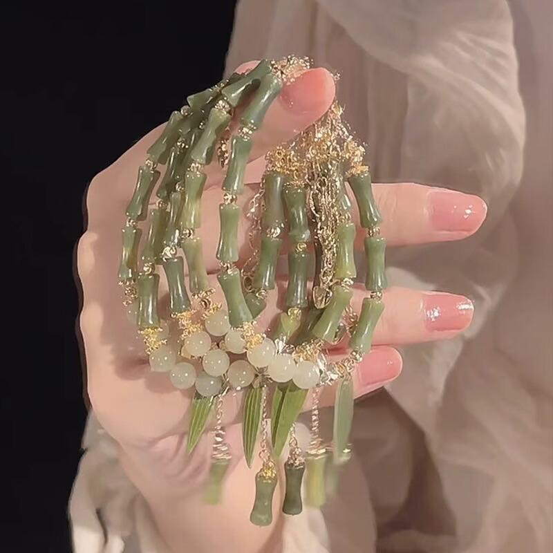 Fashion Handmade Bamboo Joint Tassel Strand Beaded Bracelet For Women Girls Bamboo Leaf Bracelet Jewelry Accessories Gifts