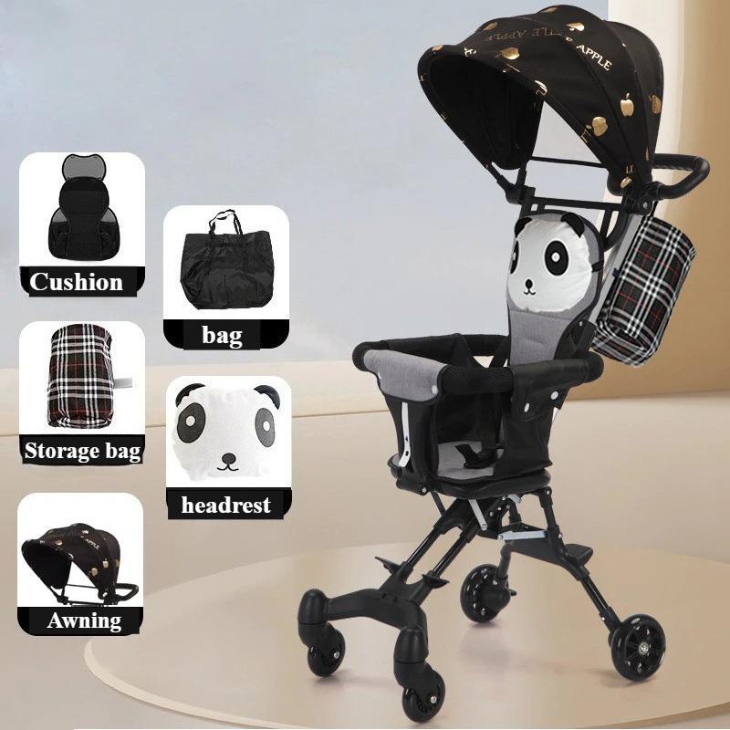 Convenience Stroller Lightweight Stroller with Compact Fold Canopy Pop Out Sun Visor Cute Panda Umbrella Stroller for Travel