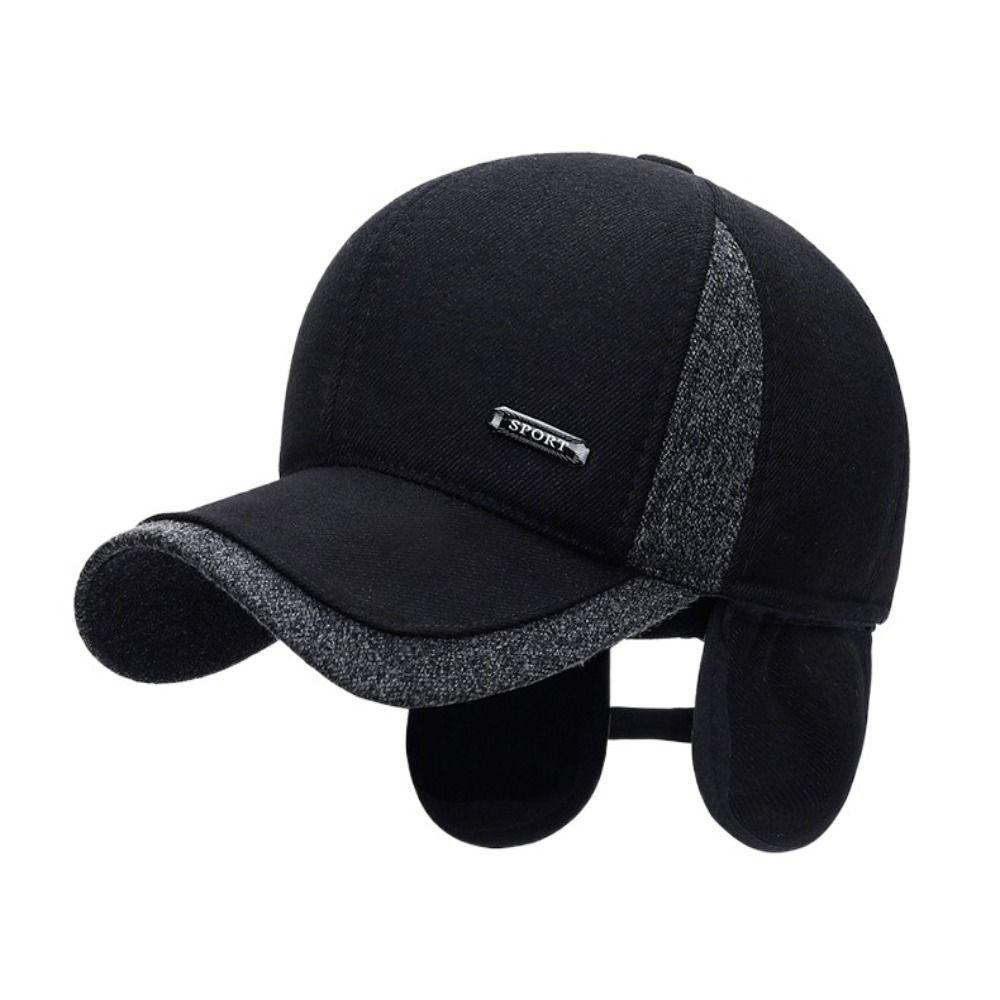 Keep Warm Men Baseball Cap Earflap Winter Snapback Hat Simple Ear Protection Peaked Cap  Autumn