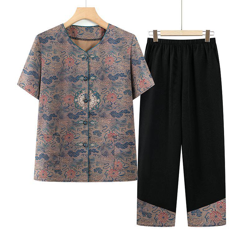 Summer Short-Sleeve Set for Older Women - Grandma s Cardigan & Shirt Combo XL