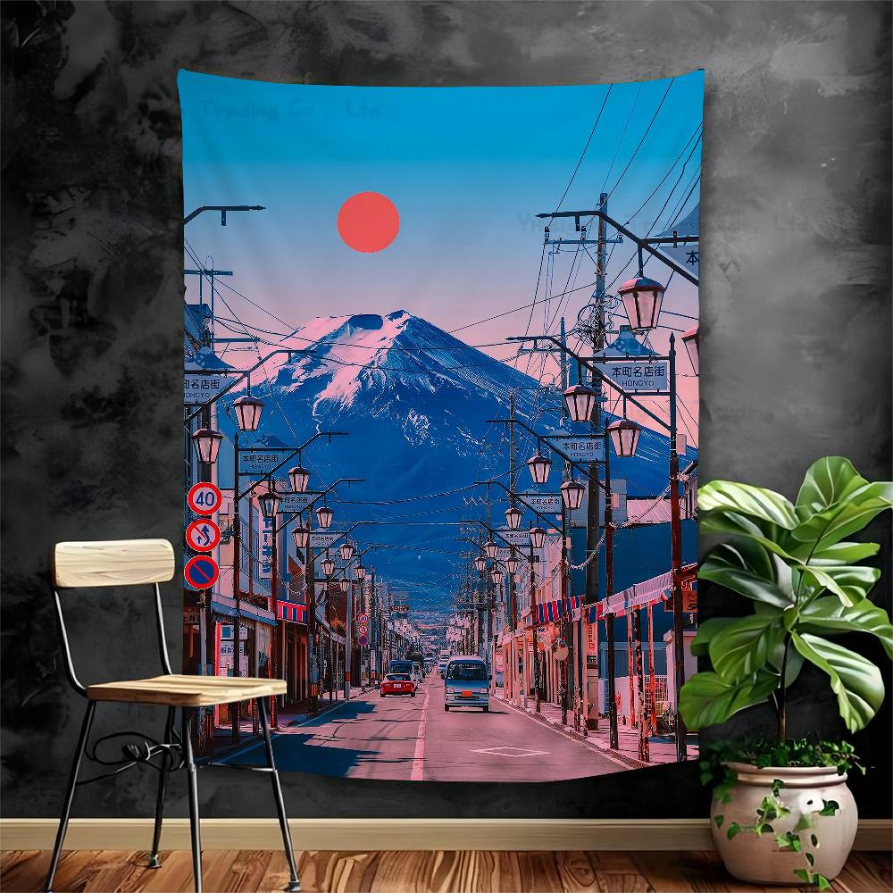 Vintage Japan Tokyo Japanese City Landscape Canvas Cartoon Tapestry Art Science Fiction Room Home Decor Wall Hanging Home Decor