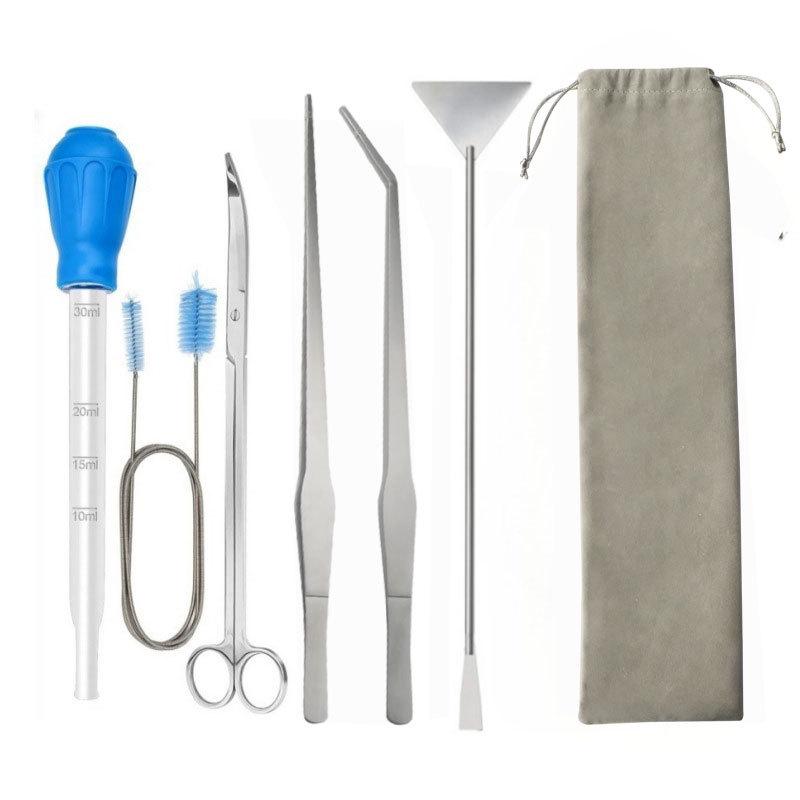 Aquatic Plant Tool Set: Stainless Steel Scissors, Carbon Black Tweezers, Poop Sucker, Fish Tank Cleaning Supplies