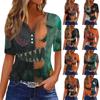 Women's Casual V Neck Short Sleeve Button Front Top Halloween Print Lightweight Blouse for Everyday Wear