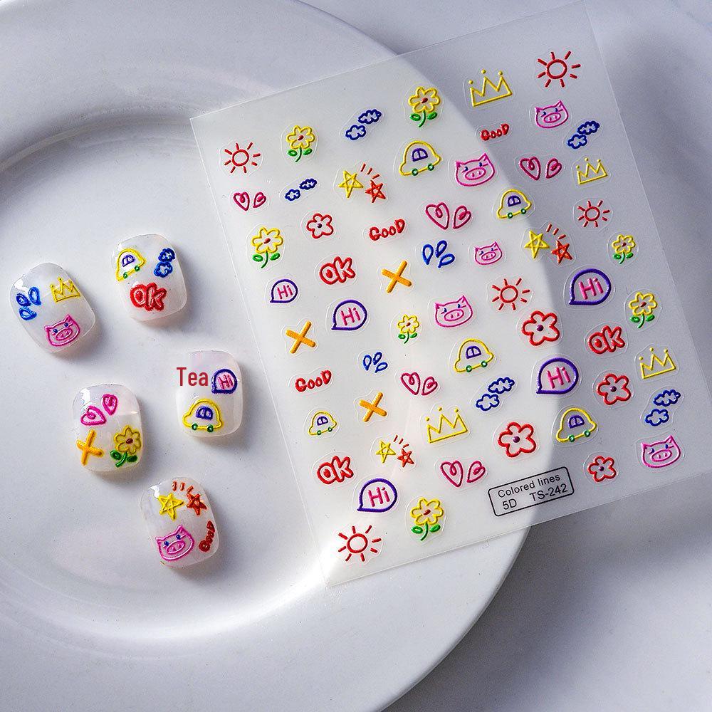 Little Girl Pastry & Macaron Nail Art Stickers - Embossed Decorative Donut Designs