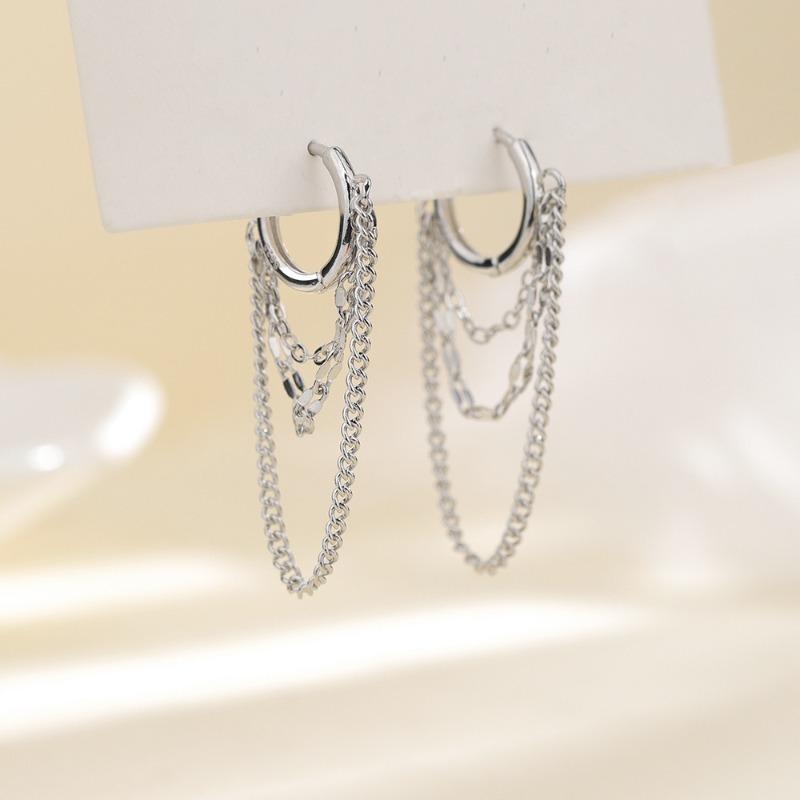 PONYKISS Tibetan Silver Chain Tassel Round Hoop Earrings for Women Classic Fashion Minimalist Geometric Accessories