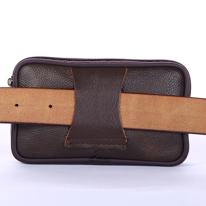 Men's Waterproof Leather Waist Bag with Coin & Key Compartments
