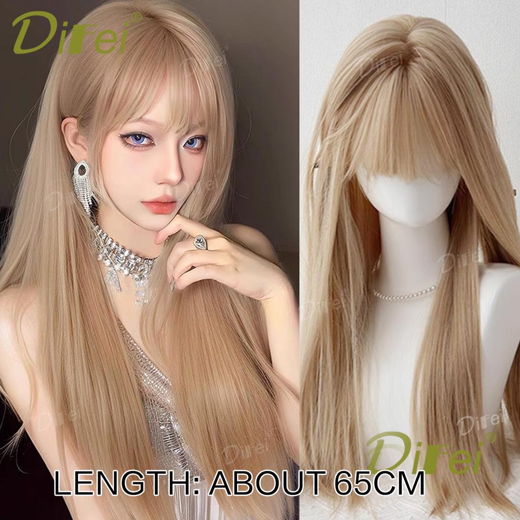 Platinum Blonde Straight Synthetic Cosplay Wig Straight Hair Wig With Straight Bangs Suitable For Women Halloween Christmas Wear