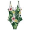 Badeanzug Damen V-Ausschnitt Monstera Blattdruck Badeanzug Tropisches Blumenmuster Rückenfrei Bademode