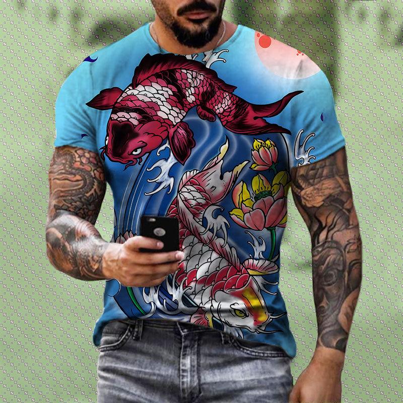 European and American Street Style 3D Printed Personalized Fish Pattern T-shirt Fashionable Casual Men's T-shirt