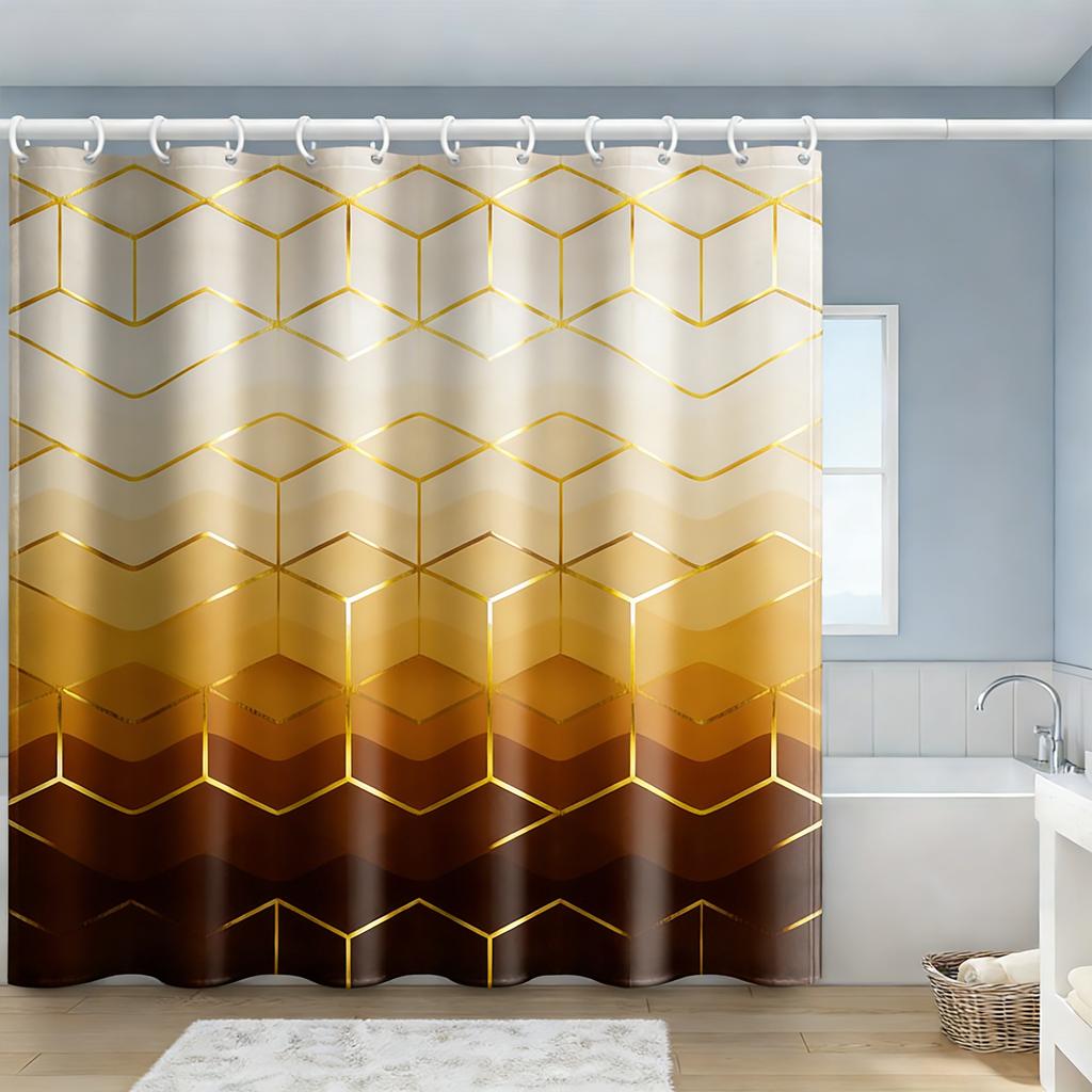 3D Black Geometric Chevron Pattern Waterproof Shower Curtain For Modern Bathroom