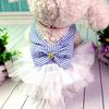 Striped Layered Cake Dress with Teddy, Poodle, Bulldog & Corgi Suspender Skirt for Spring/Summer